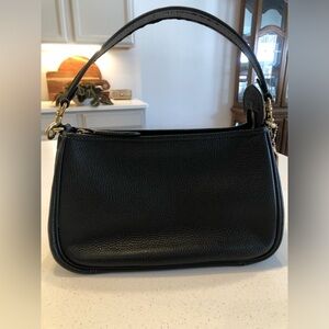 Coach Cary CC437 Black Pebble Leather Shoulder Bag with Metal Hangtag